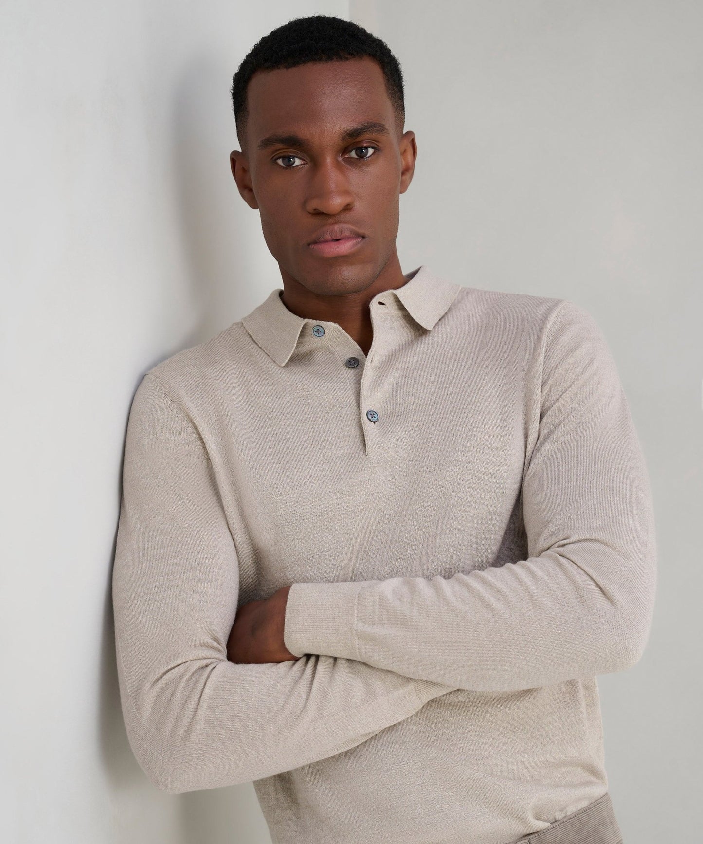 Profuomo Long sleeve polo merinowol beige - The Society Shop