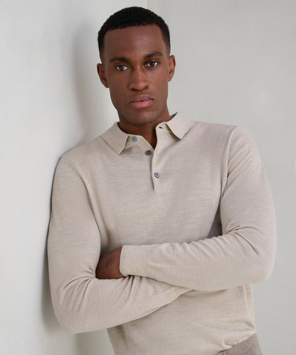 Profuomo Long sleeve polo merinowol beige - The Society Shop