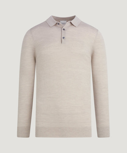 Profuomo Long sleeve polo merinowol beige - The Society Shop