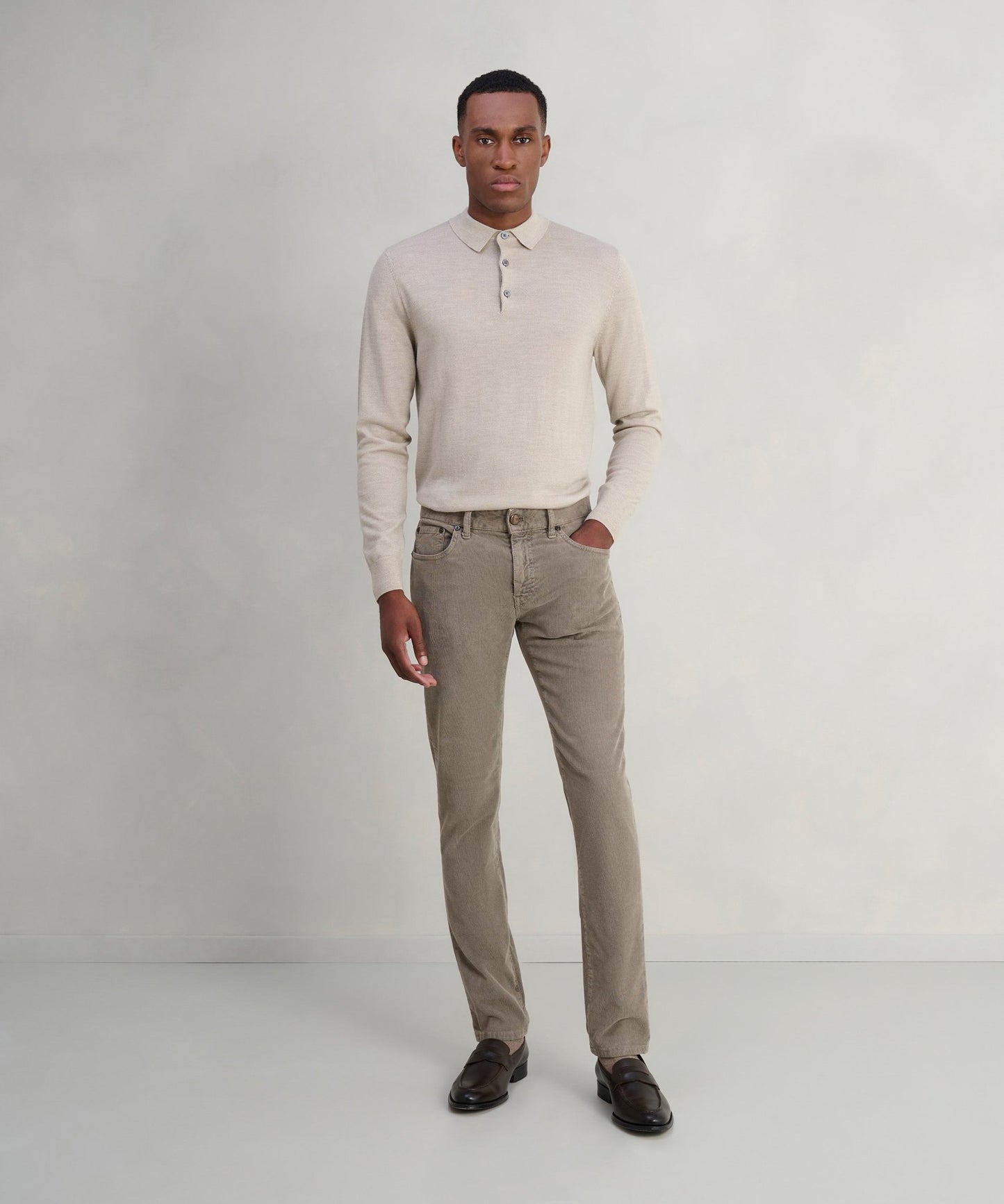 Profuomo Long sleeve polo merinowol beige - The Society Shop