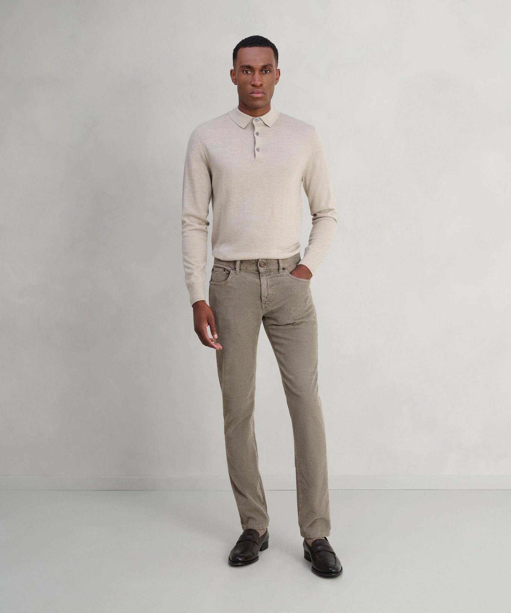 Profuomo Long sleeve polo merinowol beige - The Society Shop