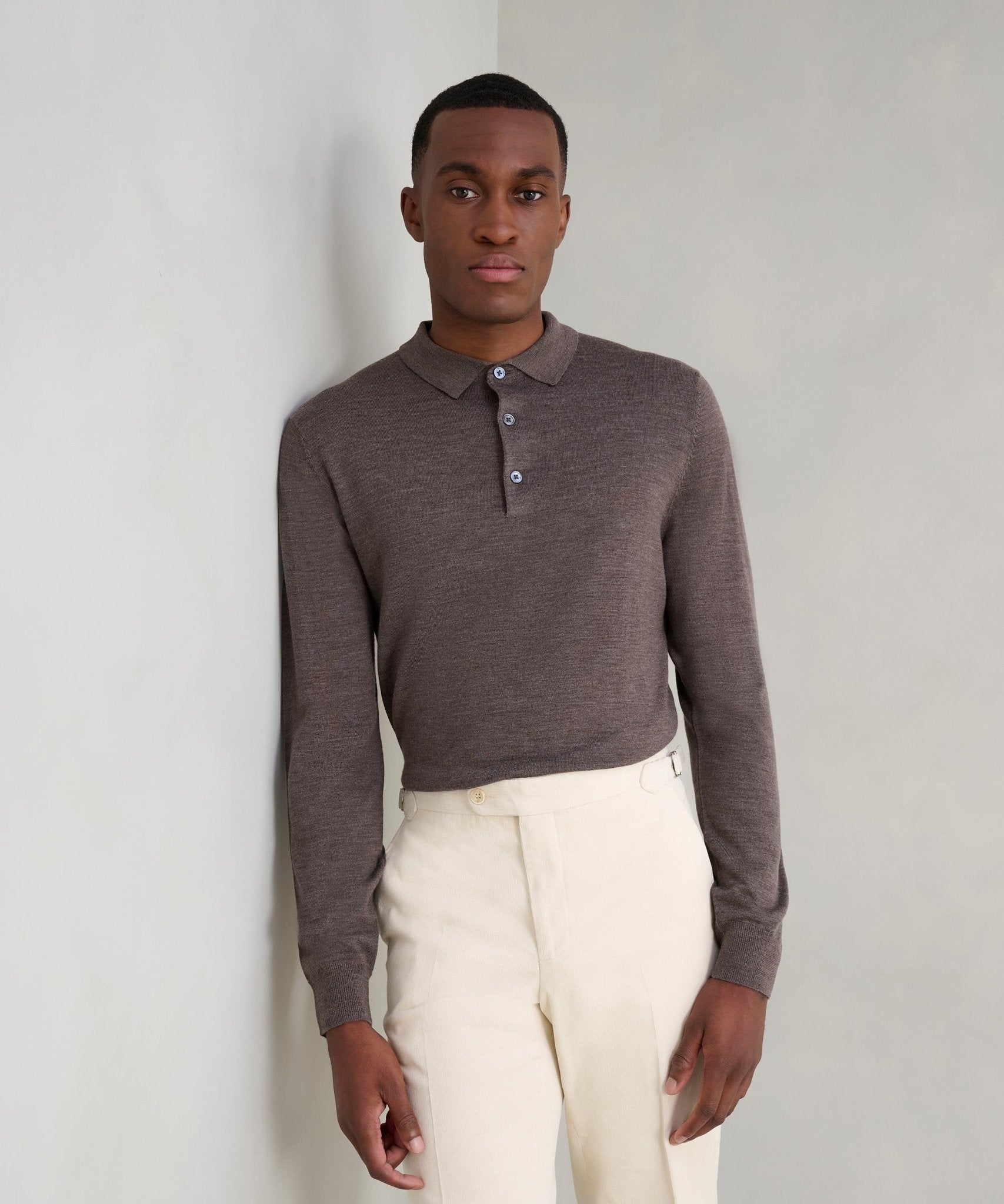 Profuomo Long sleeve polo merinowol bruin - The Society Shop