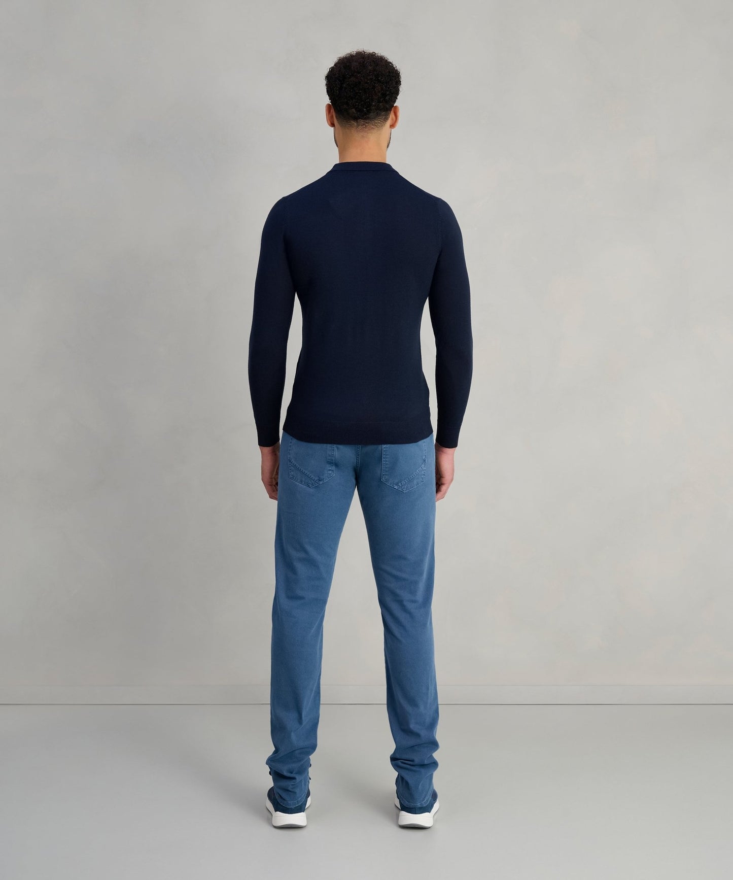 Profuomo Long sleeve polo merinowol donkerblauw - The Society Shop