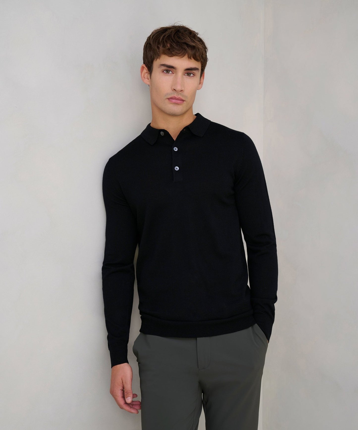 Profuomo Long sleeve polo merinowol zwart - The Society Shop