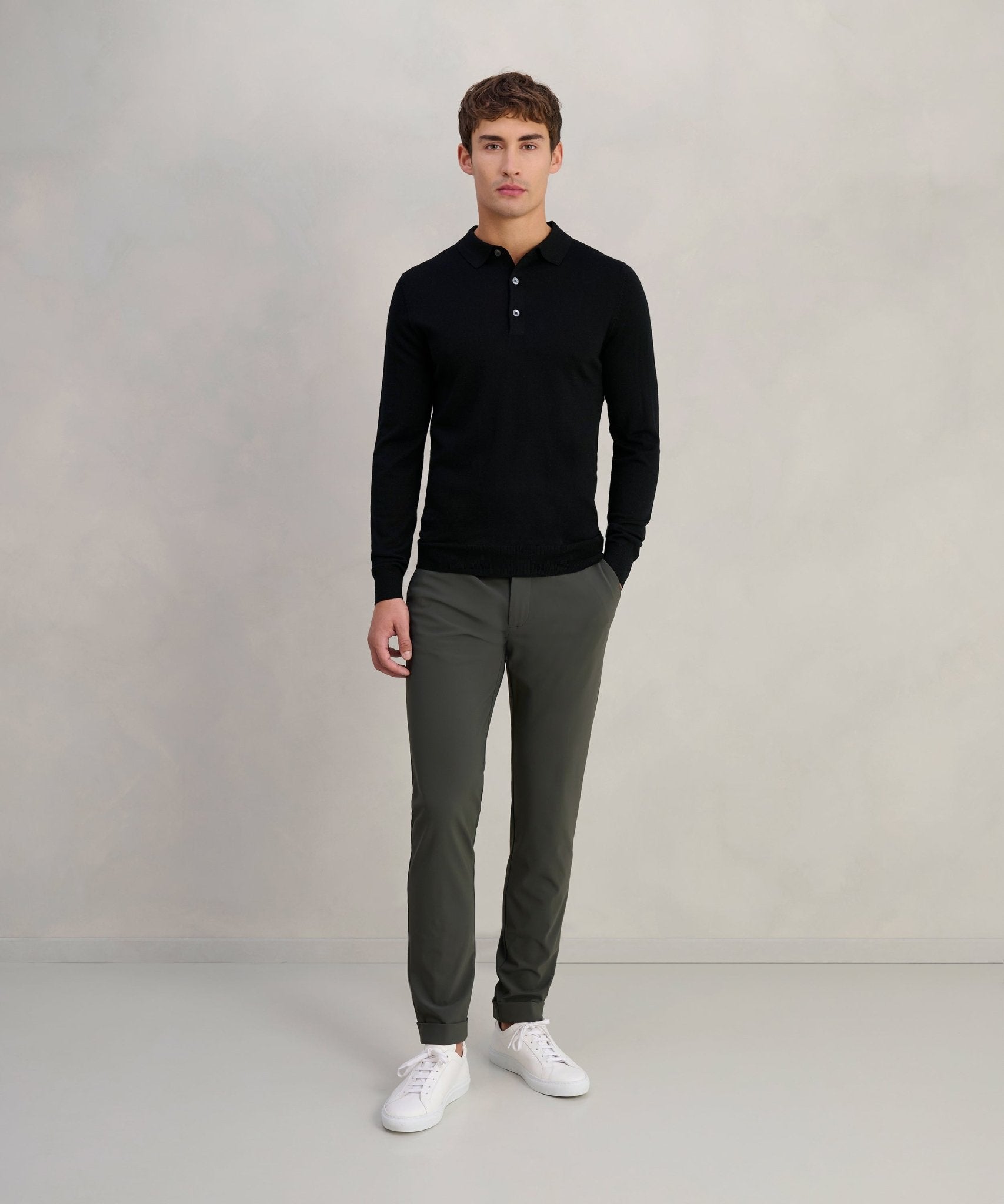 Profuomo Long sleeve polo merinowol zwart - The Society Shop