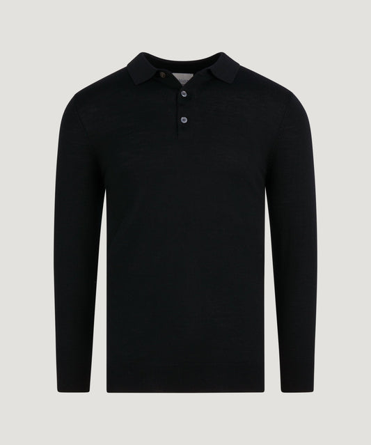 Profuomo Long sleeve polo merinowol zwart - The Society Shop