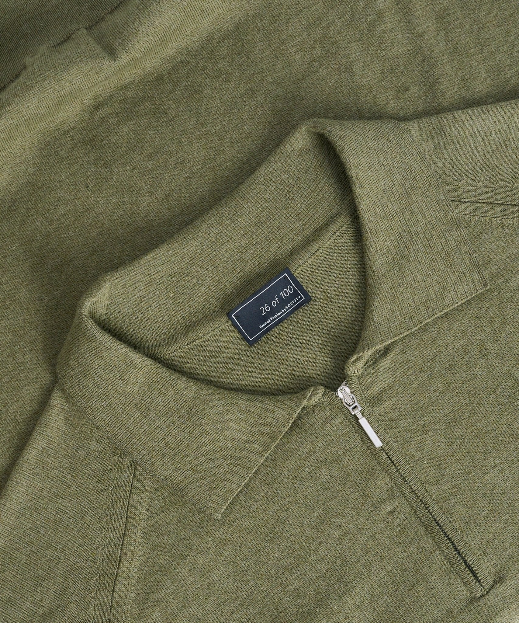 SOCI3TY Long sleeve raglan zip polo katoen groen - THE SOCIETY SHOP