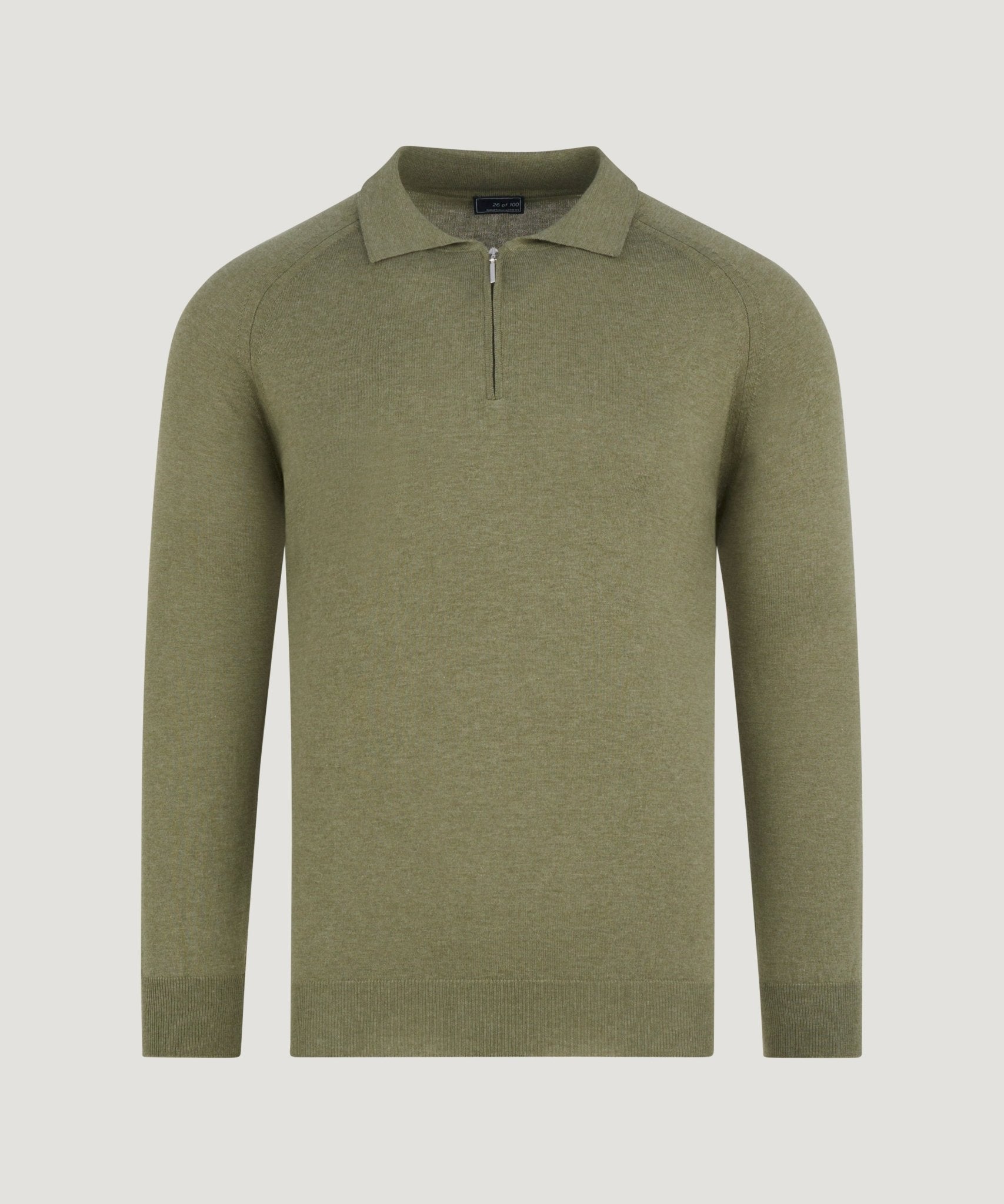 SOCI3TY Long sleeve raglan zip polo katoen groen - THE SOCIETY SHOP