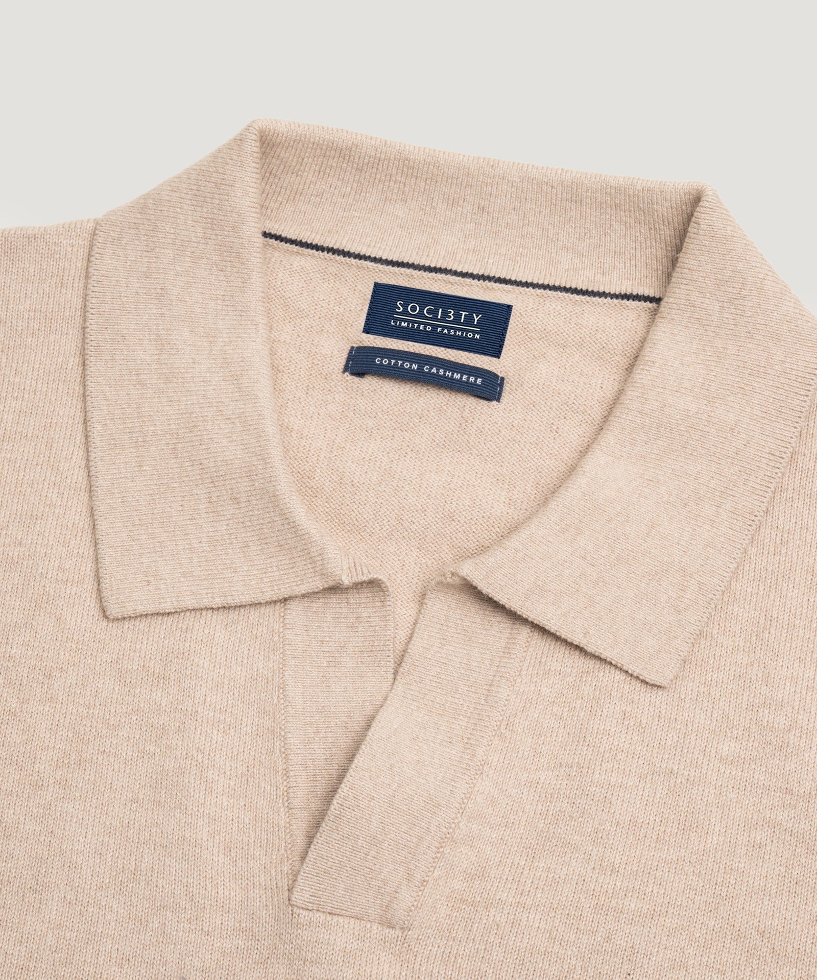 SOCI3TY Limited Fashion Long sleeve riva buttonless polo Cotton Cashmere beige - THE SOCIETY SHOP