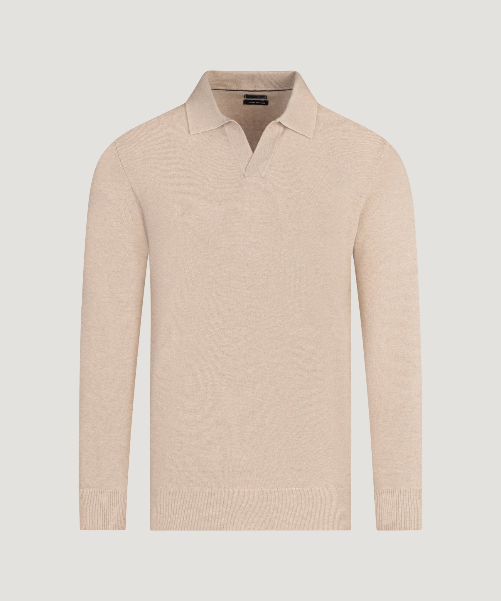SOCI3TY Limited Fashion Long sleeve riva buttonless polo Cotton Cashmere beige - THE SOCIETY SHOP