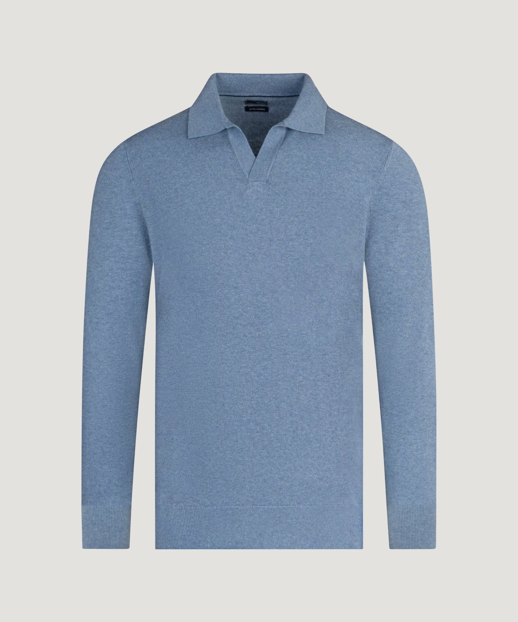 SOCI3TY Limited Fashion Long sleeve riva buttonless polo Cotton Cashmere blauw - THE SOCIETY SHOP