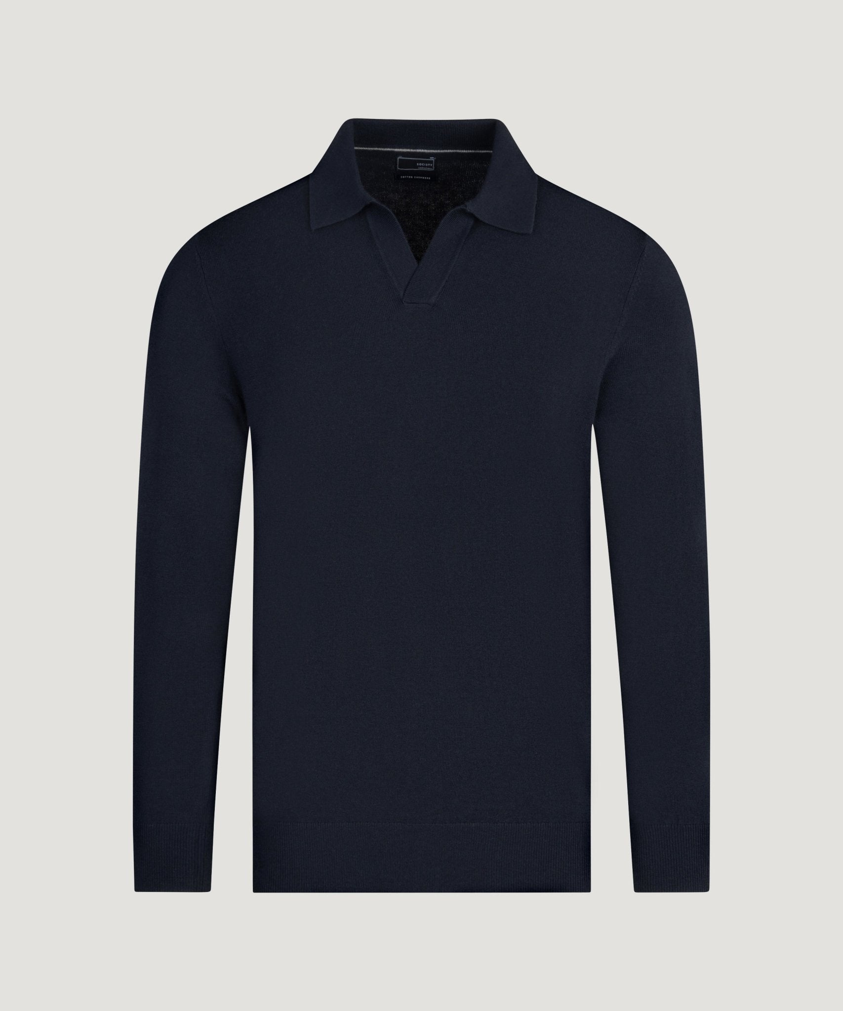 SOCI3TY Limited Fashion Long sleeve riva buttonless polo Cotton Cashmere donkerblauw - THE SOCIETY SHOP