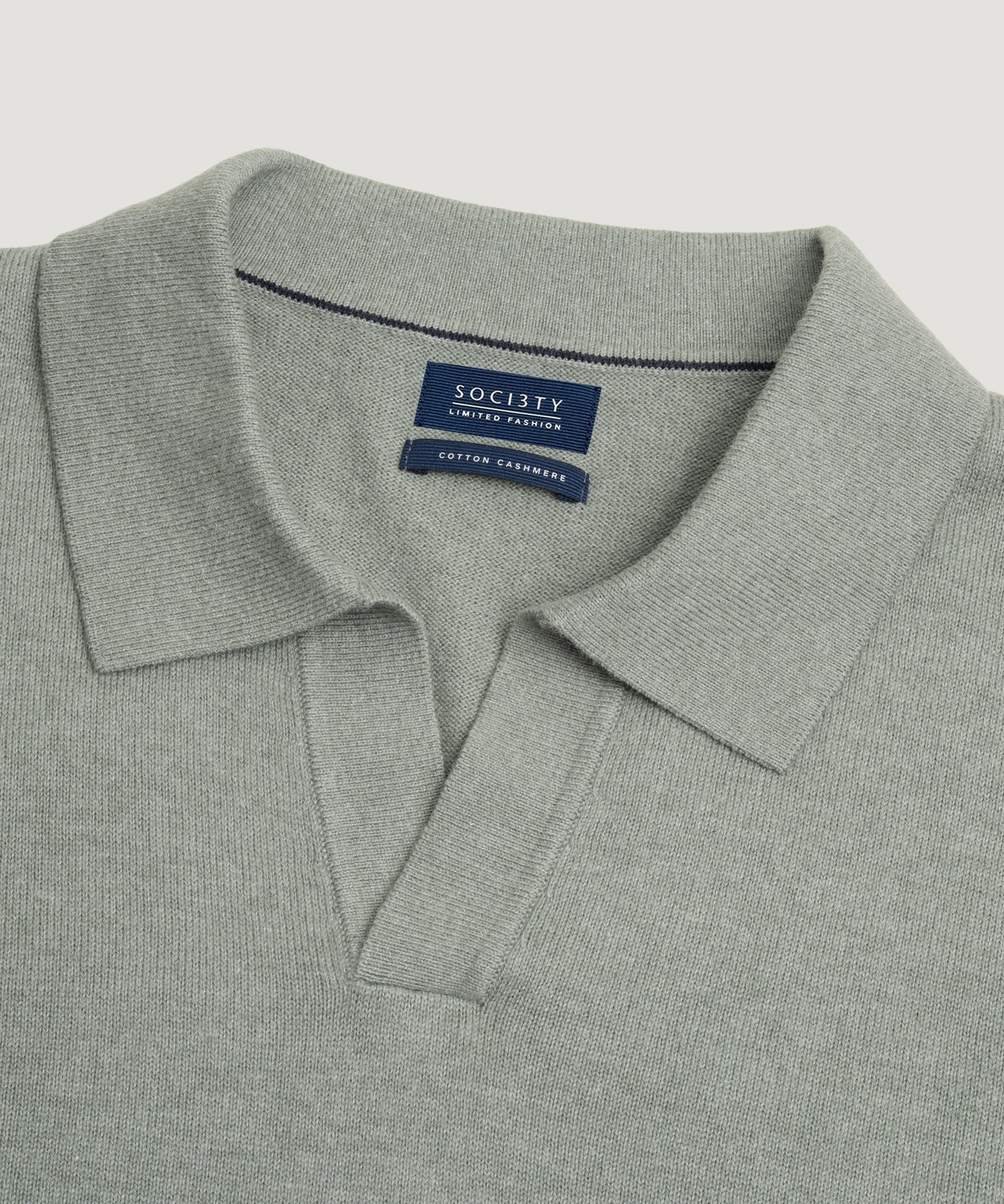 SOCI3TY Limited Fashion Long sleeve riva buttonless polo Cotton Cashmere saliegroen - THE SOCIETY SHOP