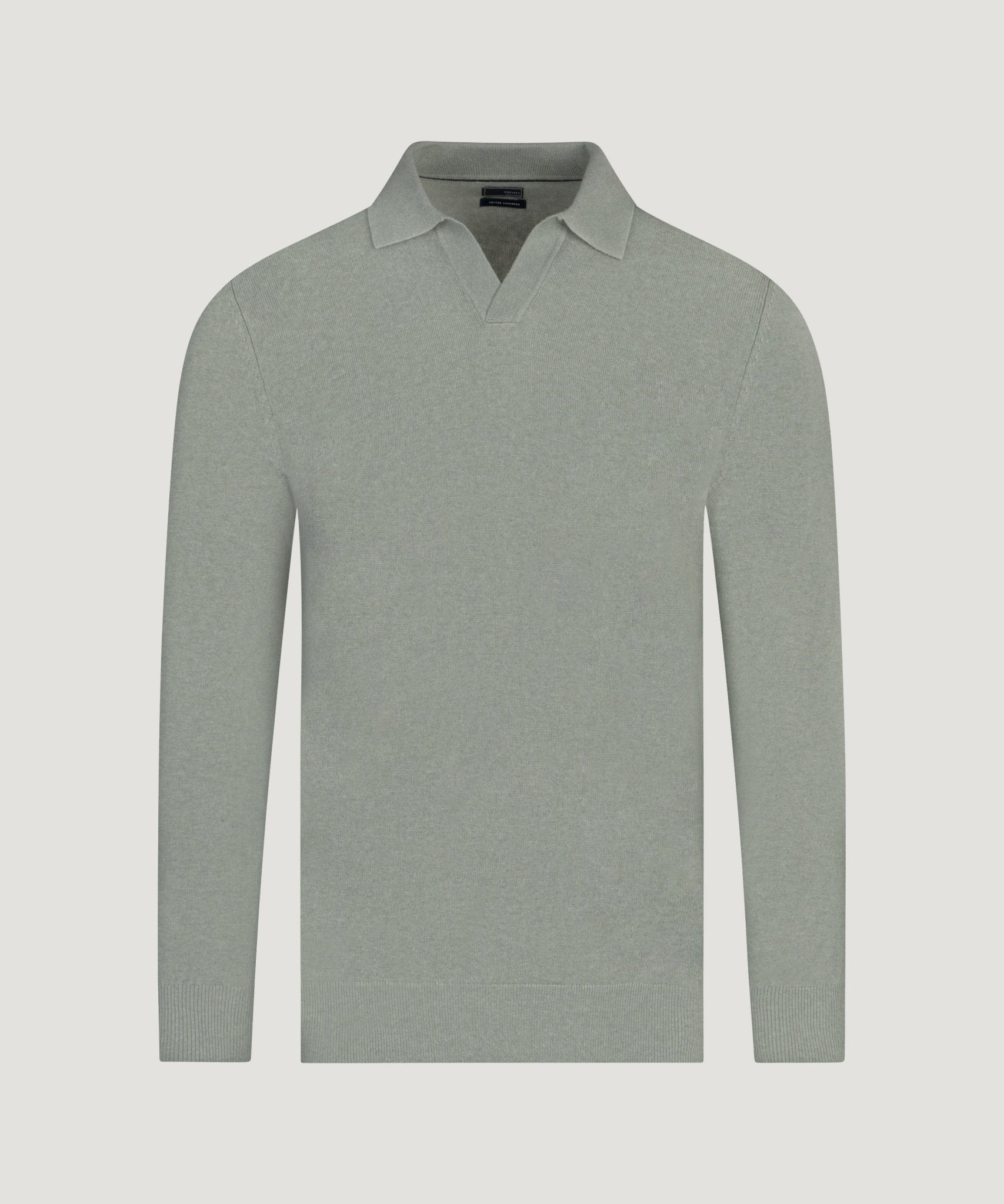 SOCI3TY Limited Fashion Long sleeve riva buttonless polo Cotton Cashmere saliegroen - THE SOCIETY SHOP