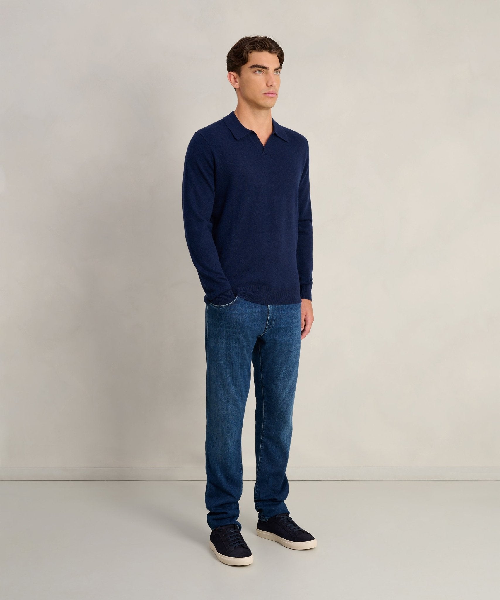 SOCI3TY Limited Long sleeve Riviera buttonless polo donkerblauw - THE SOCIETY SHOP