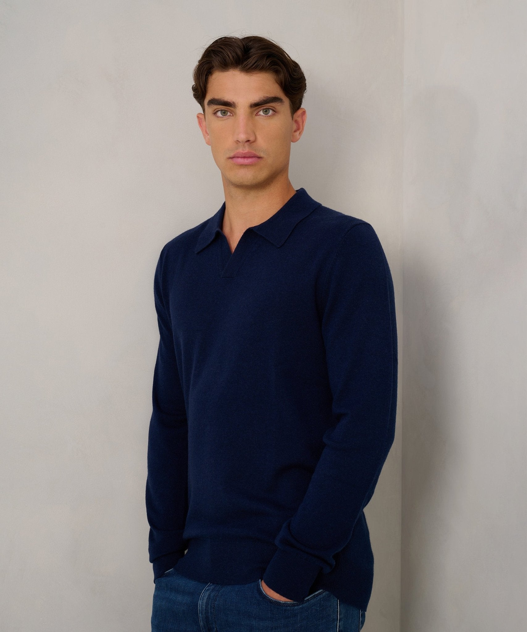 SOCI3TY Limited Long sleeve Riviera buttonless polo donkerblauw - THE SOCIETY SHOP