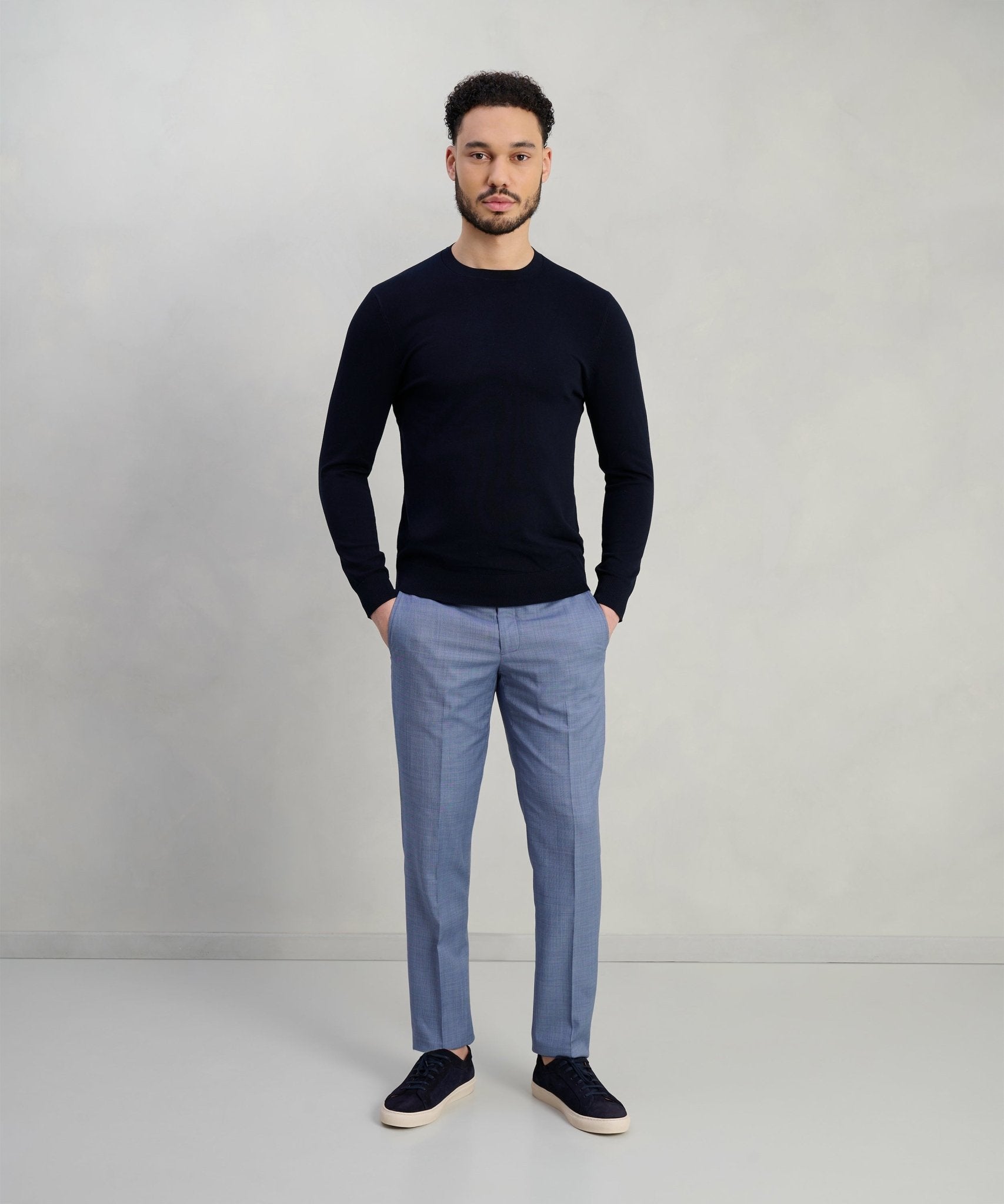 Profuomo Luxury basic crewneck trui Tencel/katoen/zijde donkerblauw - The Society Shop