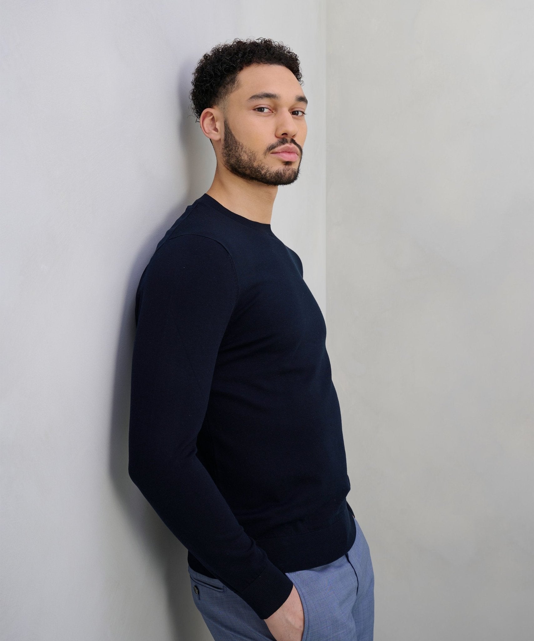 Profuomo Luxury basic crewneck trui Tencel/katoen/zijde donkerblauw - The Society Shop