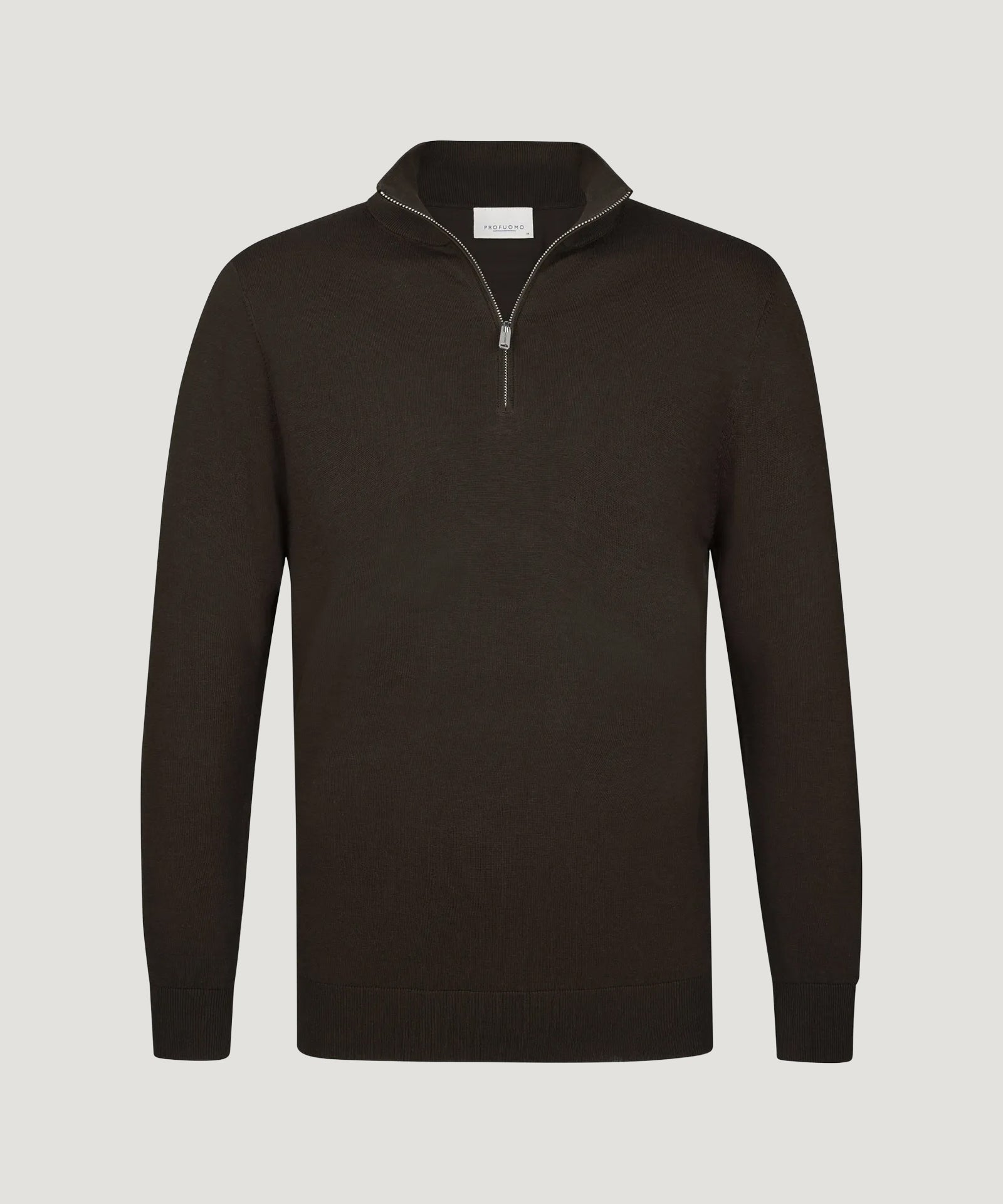 Profuomo Luxury basic half - zip trui donkerbruin - THE SOCIETY SHOP