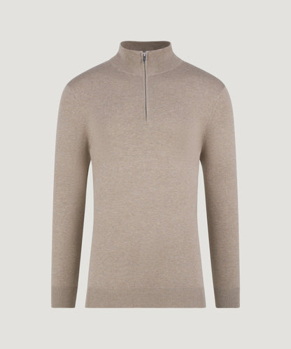 Profuomo Luxury basic half - zip trui Tencel/katoen/zijde beige - The Society Shop