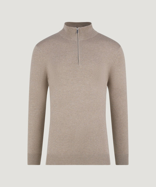 Profuomo Luxury basic half - zip trui Tencel/katoen/zijde beige - The Society Shop