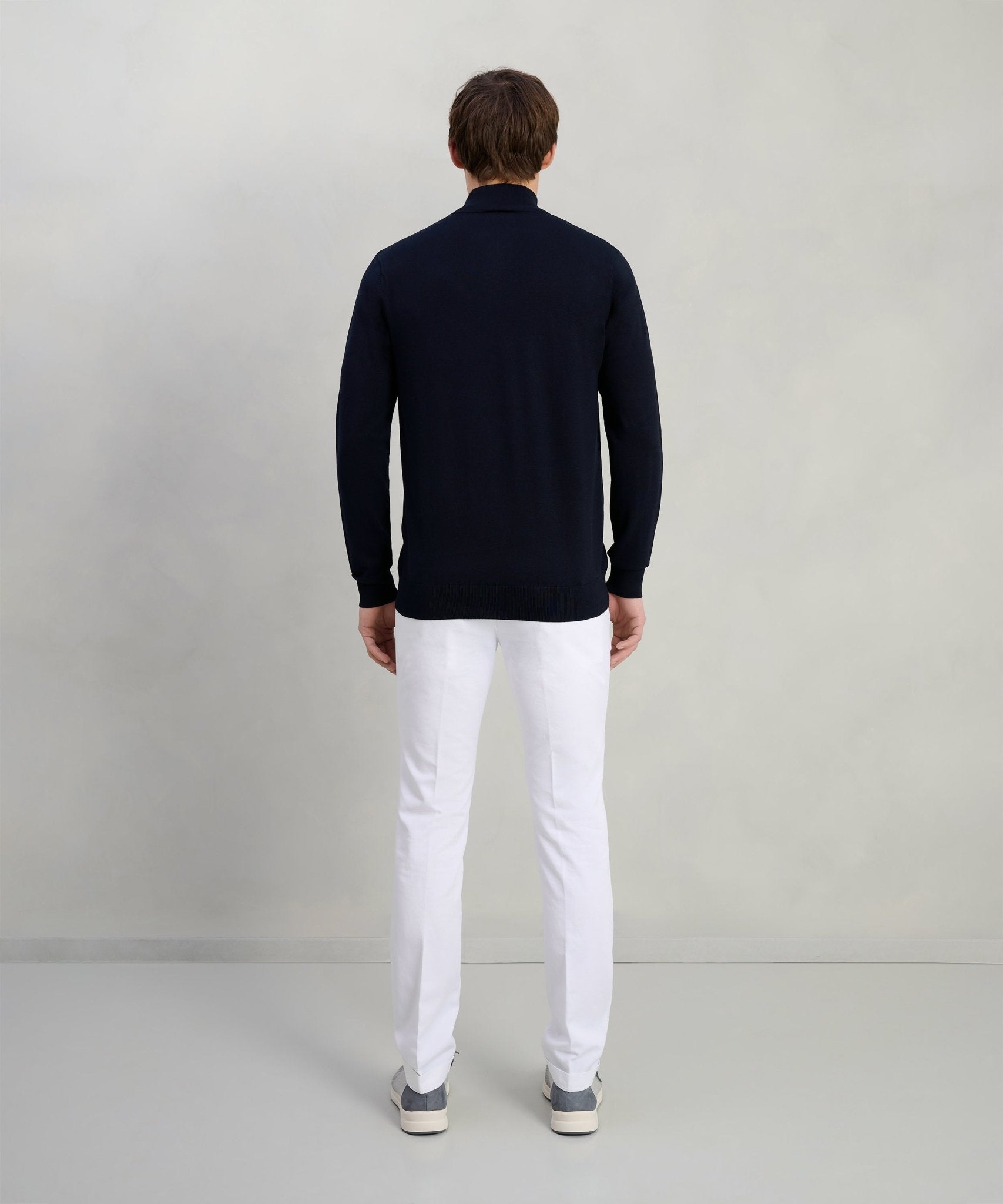 Profuomo Luxury basic half - zip trui Tencel/katoen/zijde donkerblauw - The Society Shop