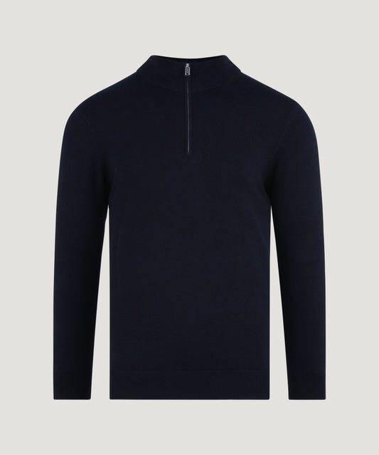 Profuomo Luxury basic half - zip trui Tencel/katoen/zijde donkerblauw - The Society Shop