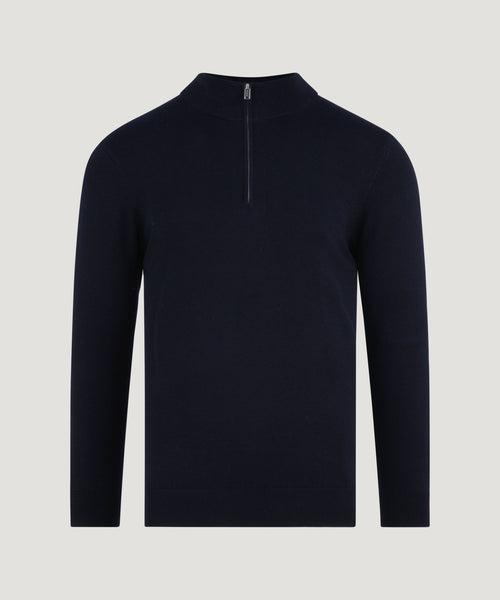 Luxury basic half-zip trui Tencel/katoen/zijde donkerblauw