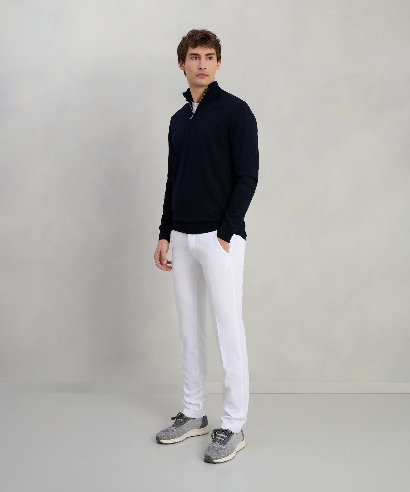 Profuomo Luxury basic half - zip trui Tencel/katoen/zijde donkerblauw - The Society Shop