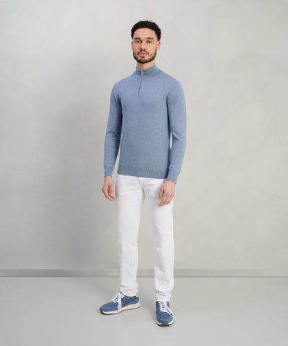 Profuomo Luxury basic half - zip trui Tencel/katoen/zijde ijsblauw - The Society Shop