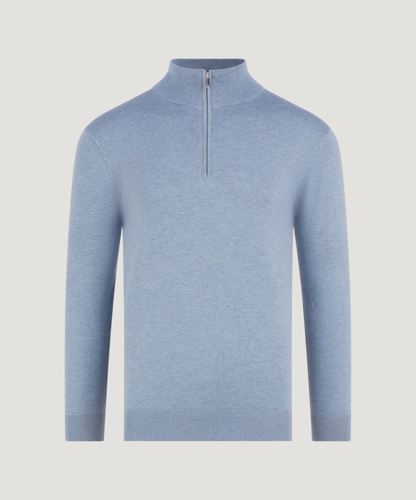 Profuomo Luxury basic half - zip trui Tencel/katoen/zijde ijsblauw - The Society Shop