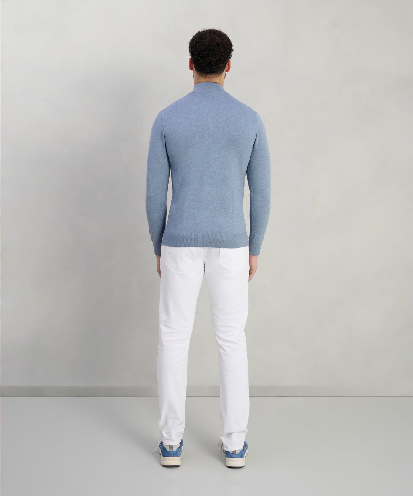 Profuomo Luxury basic half - zip trui Tencel/katoen/zijde ijsblauw - The Society Shop