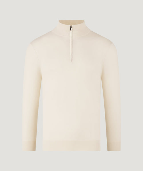 Luxury basic half-zip trui Tencel/katoen/zijde off-white