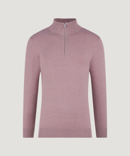 Profuomo Luxury basic half - zip trui Tencel/katoen/zijde roze - The Society Shop