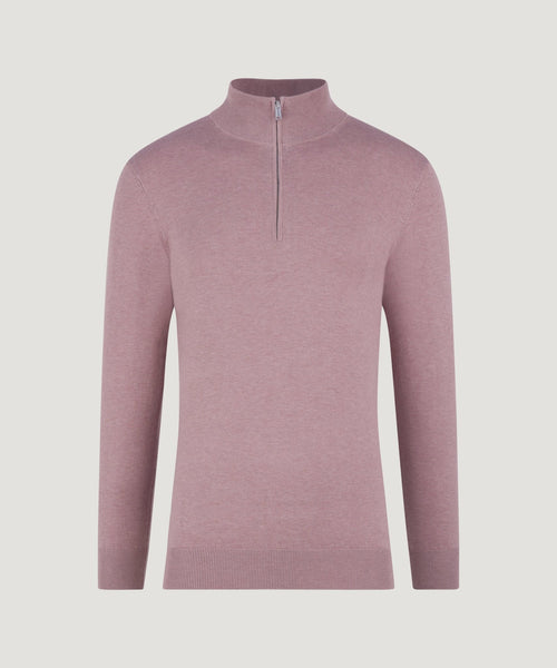 Luxury basic half-zip trui Tencel/katoen/zijde roze