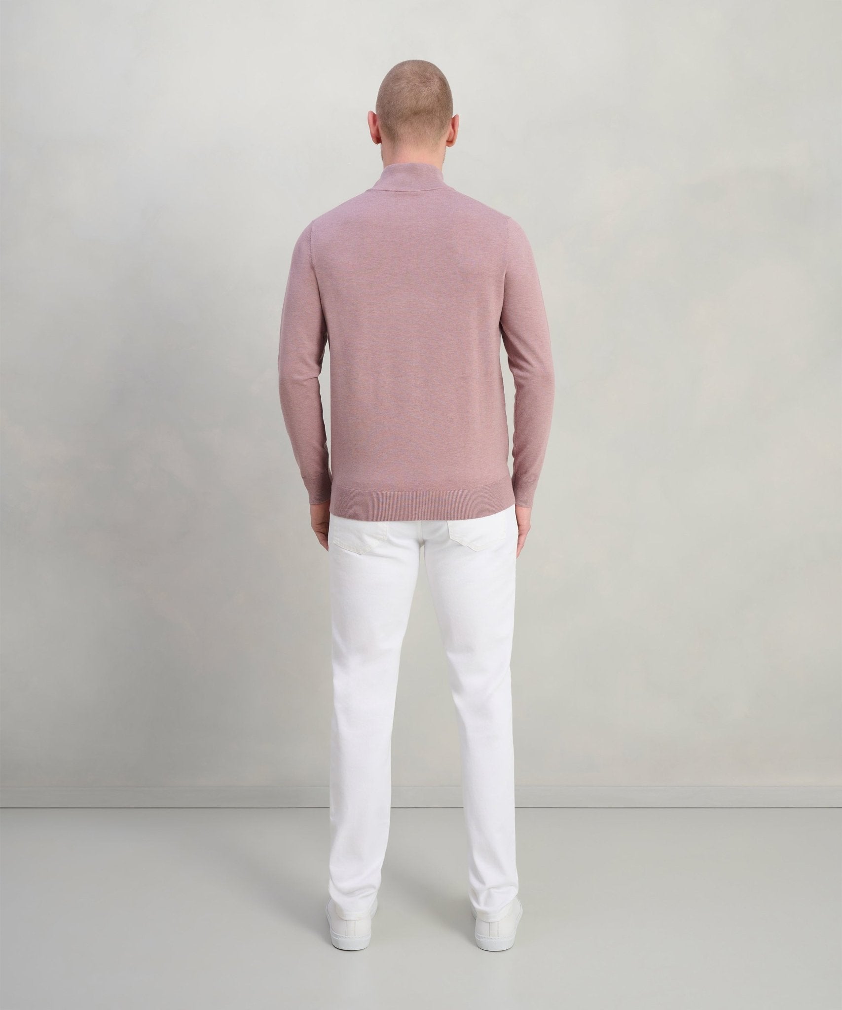 Profuomo Luxury basic half - zip trui Tencel/katoen/zijde roze - The Society Shop