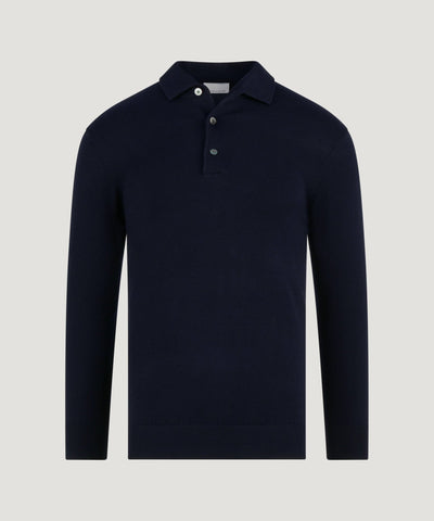 Profuomo Luxury basic long sleeve one piece polo Tencel/katoen/zijde donkerblauw - The Society Shop