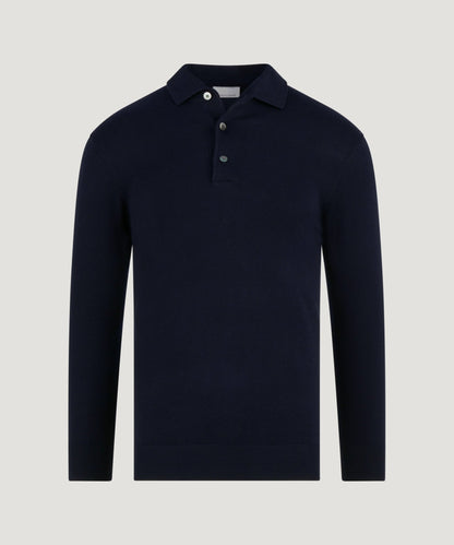 Profuomo Luxury basic long sleeve one piece polo Tencel/katoen/zijde donkerblauw - The Society Shop