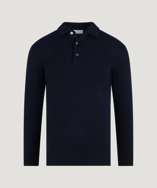 Profuomo Luxury basic long sleeve one piece polo Tencel/katoen/zijde donkerblauw - The Society Shop