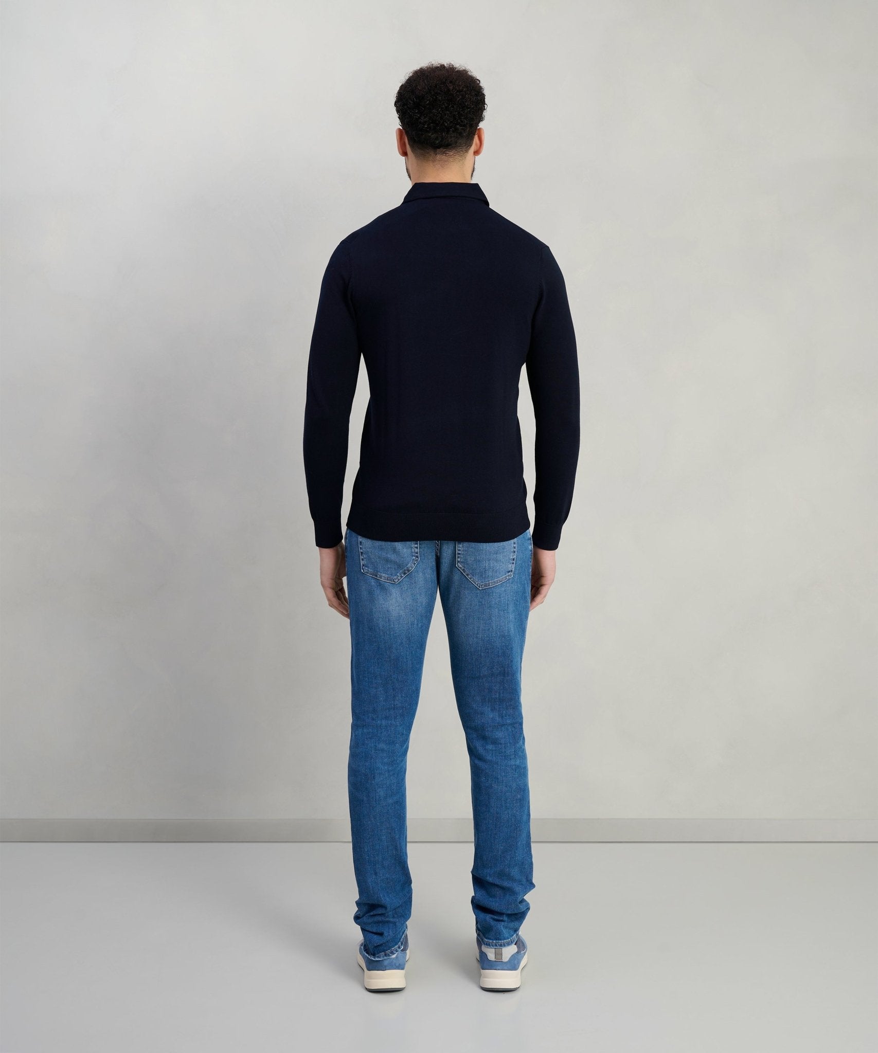 Profuomo Luxury basic long sleeve one piece polo Tencel/katoen/zijde donkerblauw - The Society Shop