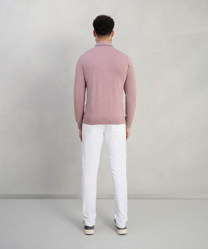 Profuomo Luxury basic long sleeve one piece polo Tencel/katoen/zijde roze - The Society Shop