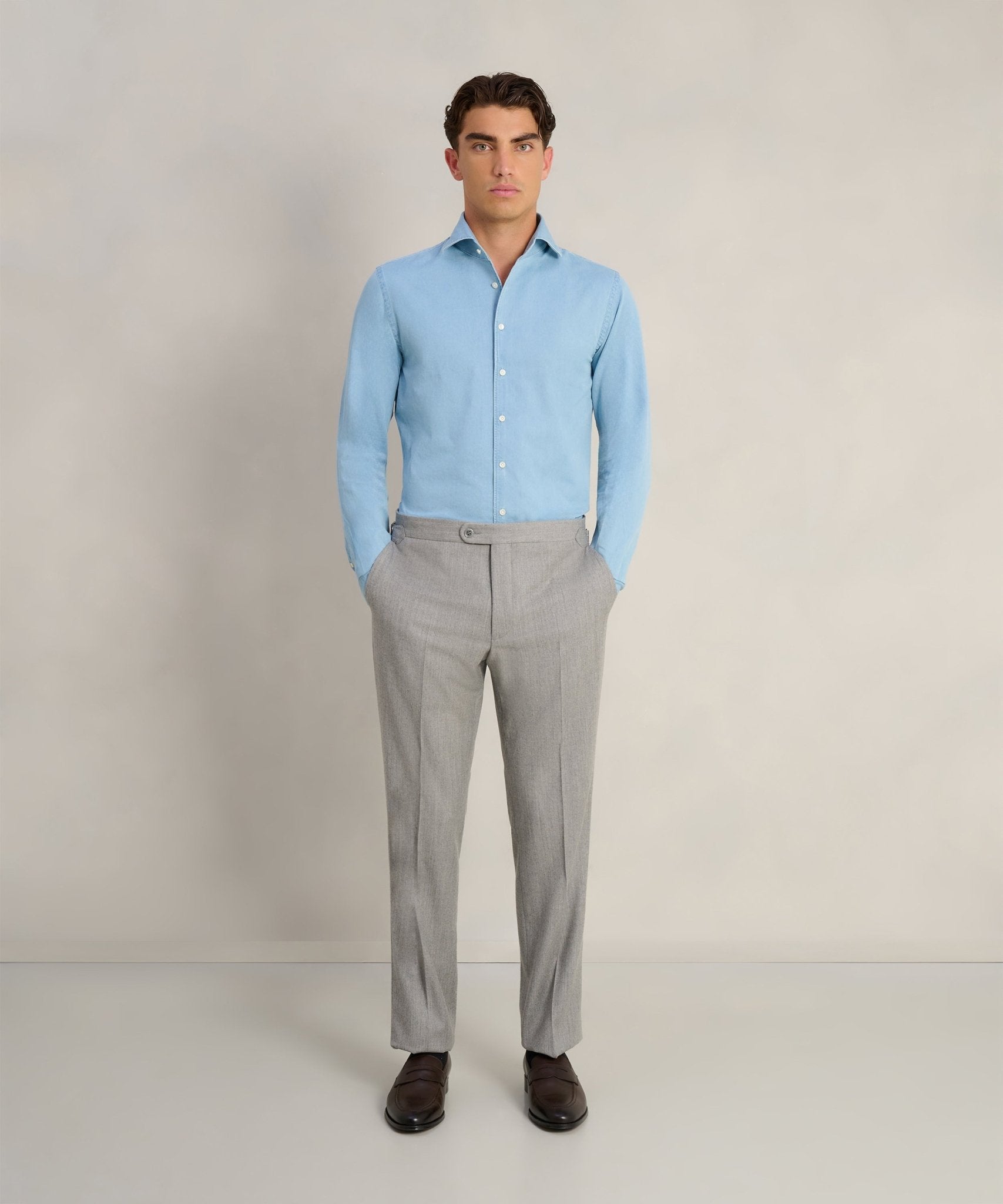 Profuomo One - piece overhemd katoen denim lichtblauw - THE SOCIETY SHOP