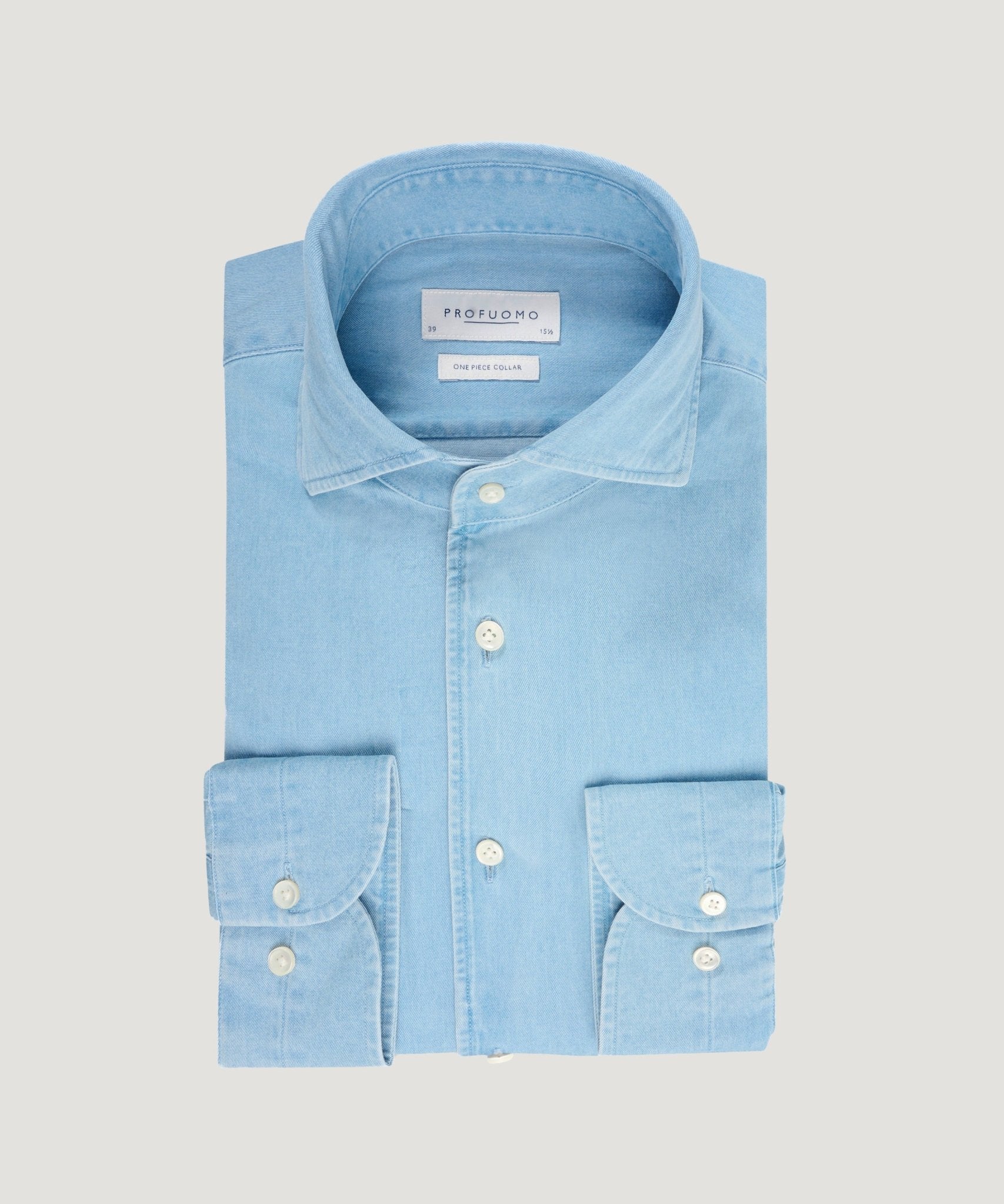 Profuomo One - piece overhemd katoen denim lichtblauw - THE SOCIETY SHOP