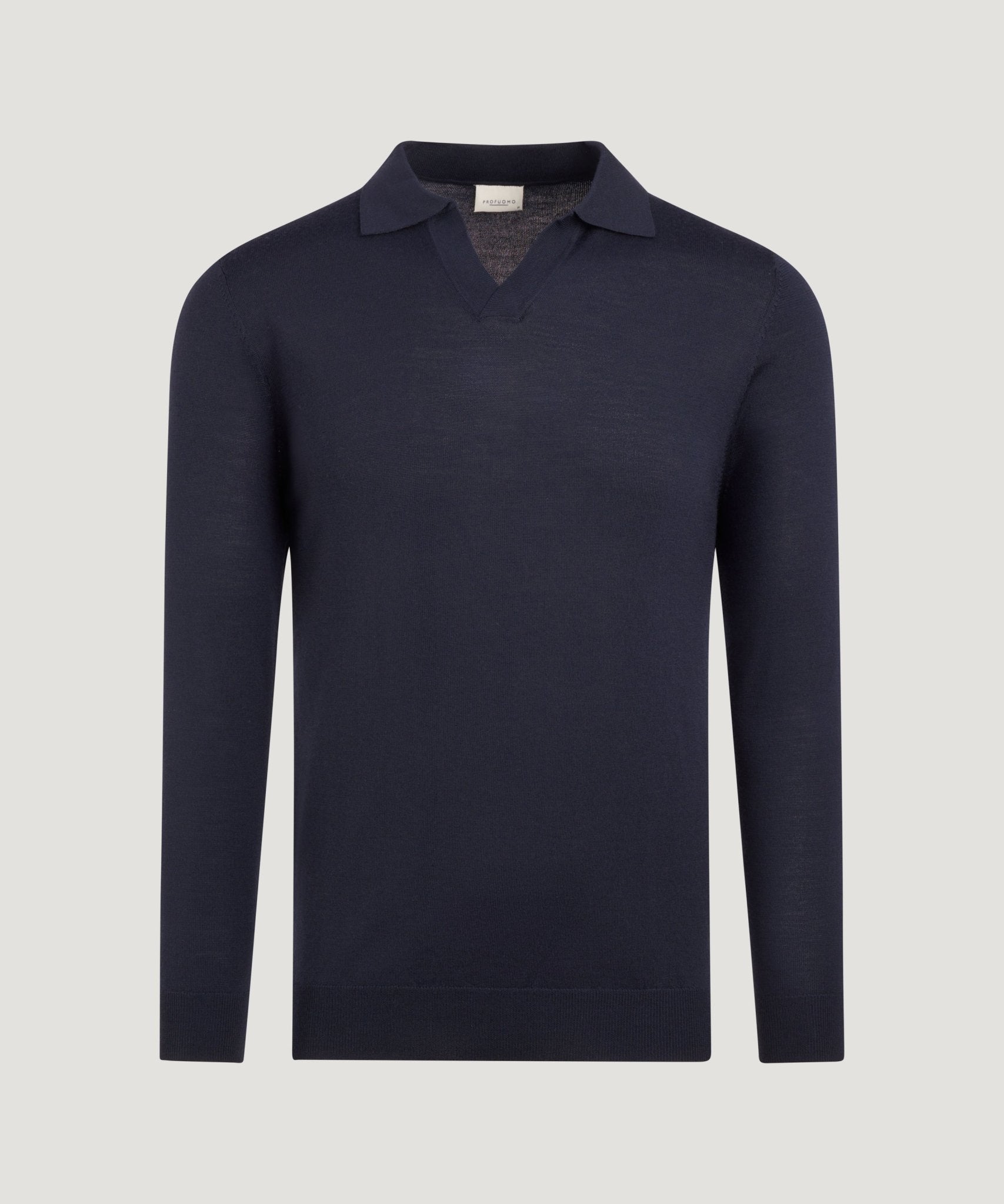 Profuomo Open collar long sleeve polo merino donkerblauw - THE SOCIETY SHOP