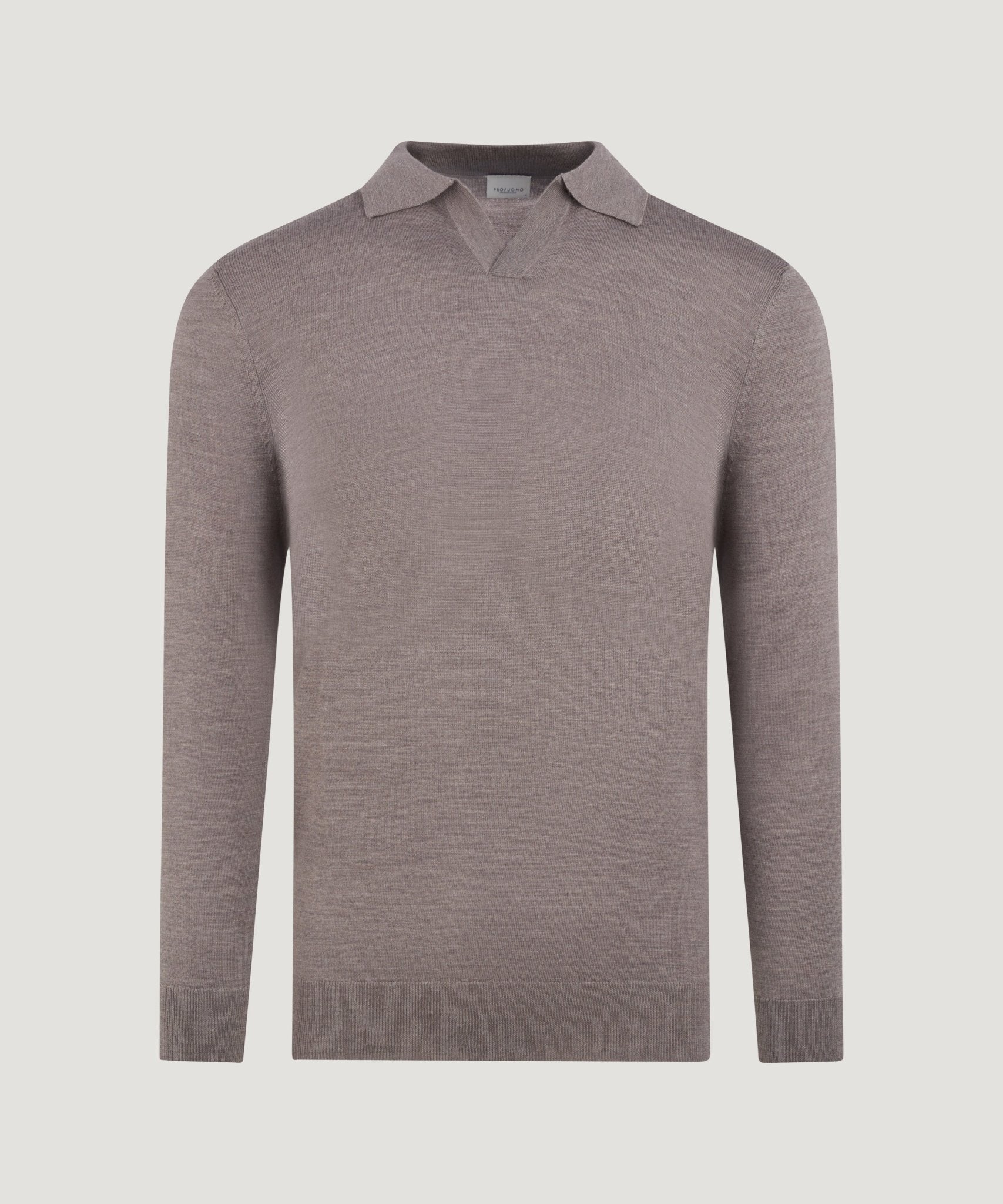 Profuomo Open collar long sleeve polo merino taupe - THE SOCIETY SHOP