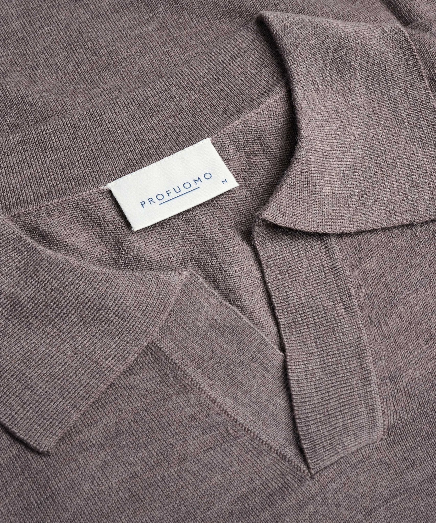 Profuomo Open collar long sleeve polo merino taupe - THE SOCIETY SHOP