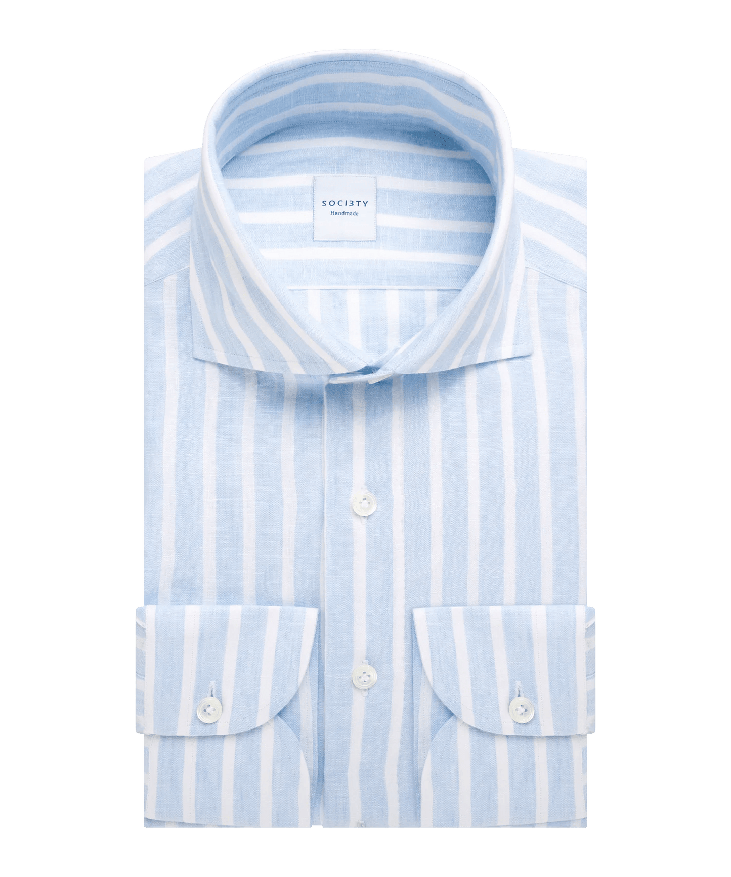 SOCI3TY Handmade Overhemd blauw/wit gestreept linnen - The Society Shop