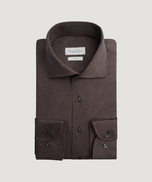 Profuomo Overhemd brushed katoen jersey bruin - The Society Shop