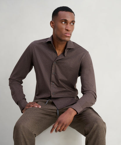 Profuomo Overhemd brushed katoen jersey bruin - The Society Shop