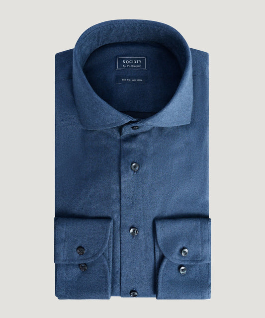 Profuomo Overhemd brushed katoen twill blauw - The Society Shop